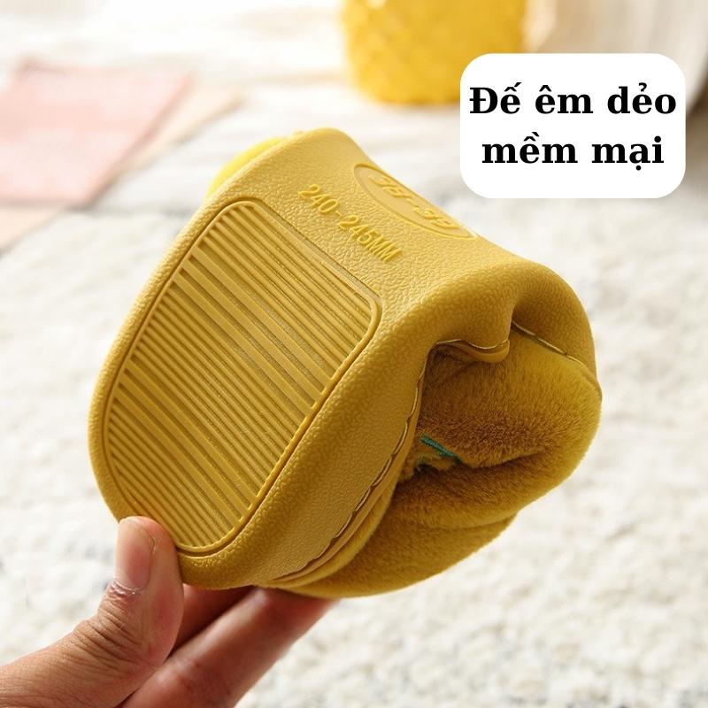 Dép bông đi trong nhà mùa đông đế cao su Dép lông nam nữ thêu họa tiết hoa quả ấm áp