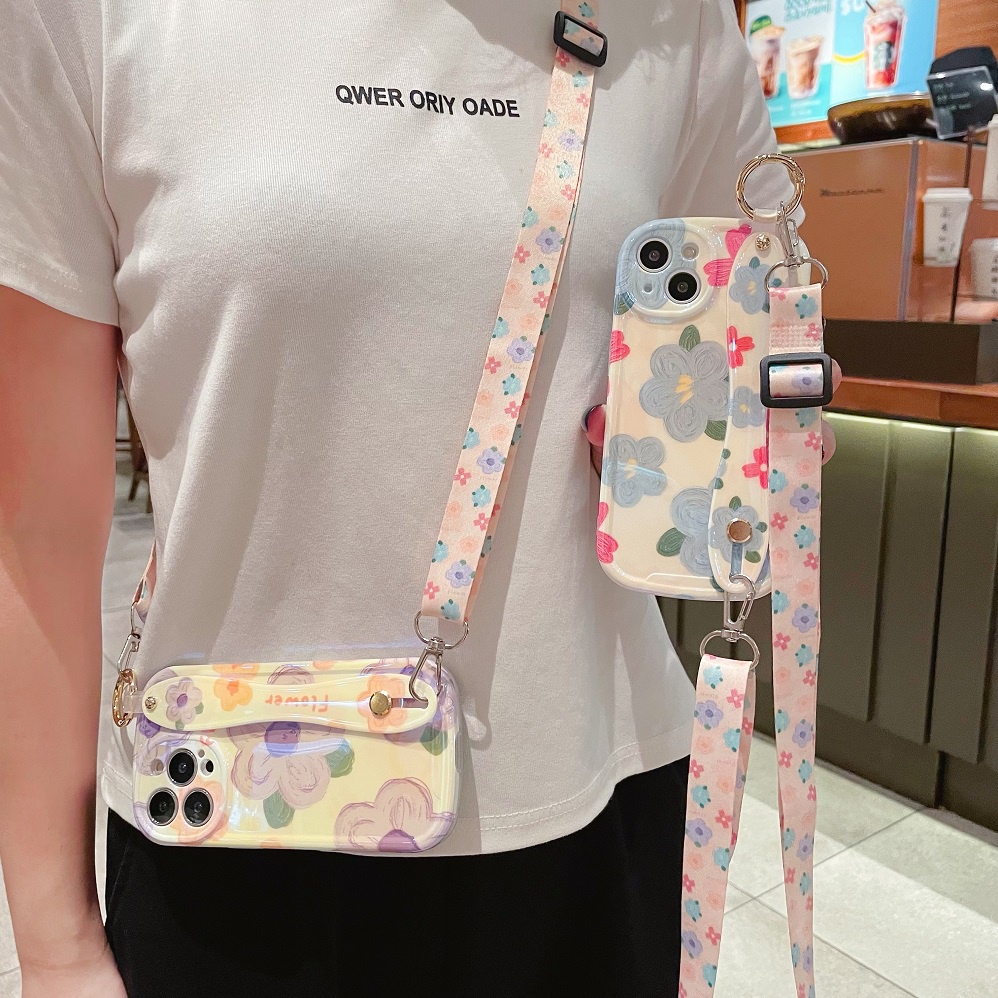 Ốp Điện Thoại Hình Hoa Có Dây Đeo Cho iPhone X Xs XR Xsmax 11 12 13 14 Pro Max