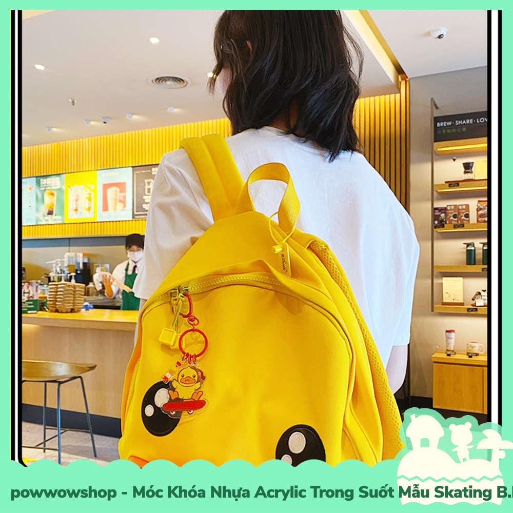 [Sẵn VN - Hỏa Tốc] Móc Khóa Nhựa Acrylic Trong Suốt Mẫu Vịt Vàng B.Duck Skating