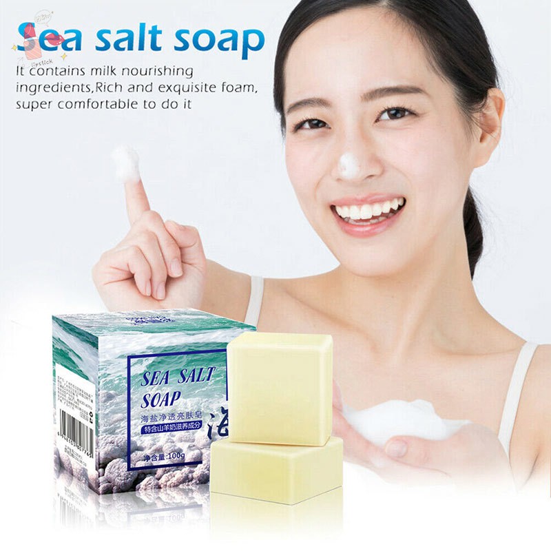 Sea Salt Handmade Soap Face Body Cleaner Removal Pimple Acne Skin Care Whitening Soap