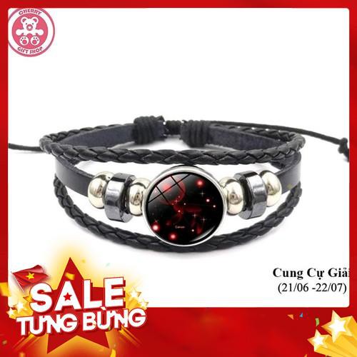 Vòng Đeo Tay Bằng Da Có Biểu Tượng 12 Cung Hoàng Đạo Cự Giải -Cherry Shop