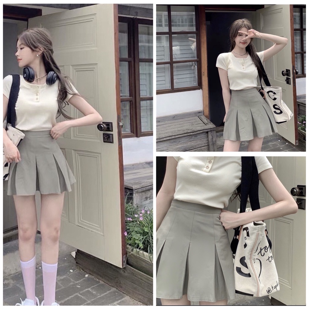 🌸 Bộ đồ croptop cúc dọc, đầm mini xếp ly tenis hàn quốc Ulzzang 🌸