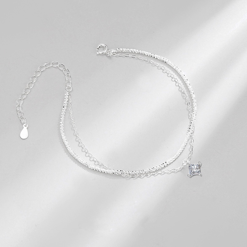 Vòng tay nữ lắc tay nữ bạc tay Double Layer dây xích và dây lấp lánh charm thoi pha lê tua rua Cá jewelry LTB179