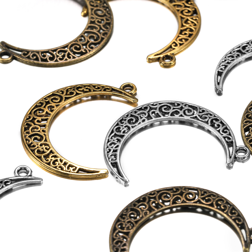 Set 10 mặt dây chuyền ST.KUNKKA DIY kiểu mặt trăng khoét lỗ thời trang 30x40mm