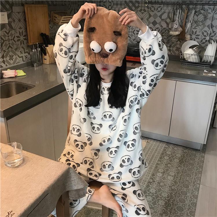 ins  Women Dress Koreanfashion Homewear  Coral  Velvet  Long Sleeve Panda Style  Sleepwear Pajamas Goodquality | BigBuy360 - bigbuy360.vn