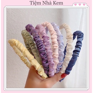 Bờm cài tóc vải nhún, lụa satin,  băng đô cài đầu Hàn Quốc dễ thương, nhakem_store NKBO01