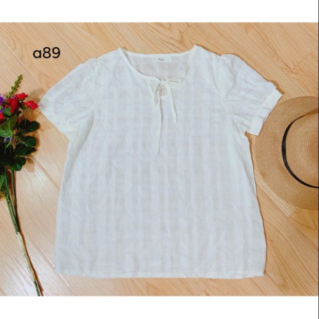 Áo voan kẻ ô - cổ cột nơ. A89