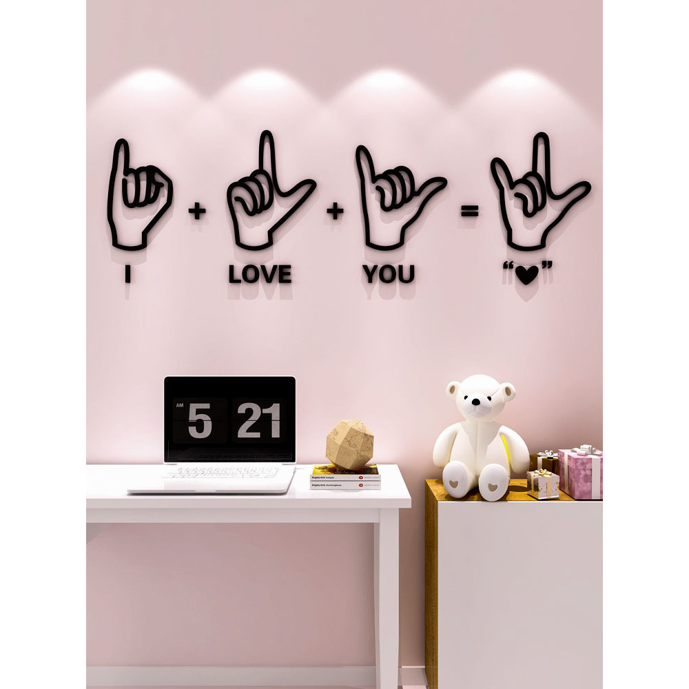 Tranh dán tường mica 3d decor khổ lớn bàn tay i love you 21 Kiểu Màu