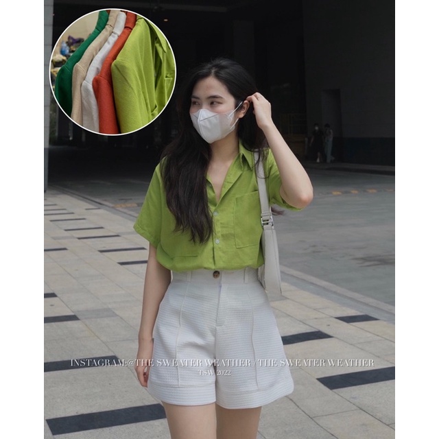 (Ảnh thật) Áo sơ mi cộc tay chất đũi form rộng the.sweaterweather TSW