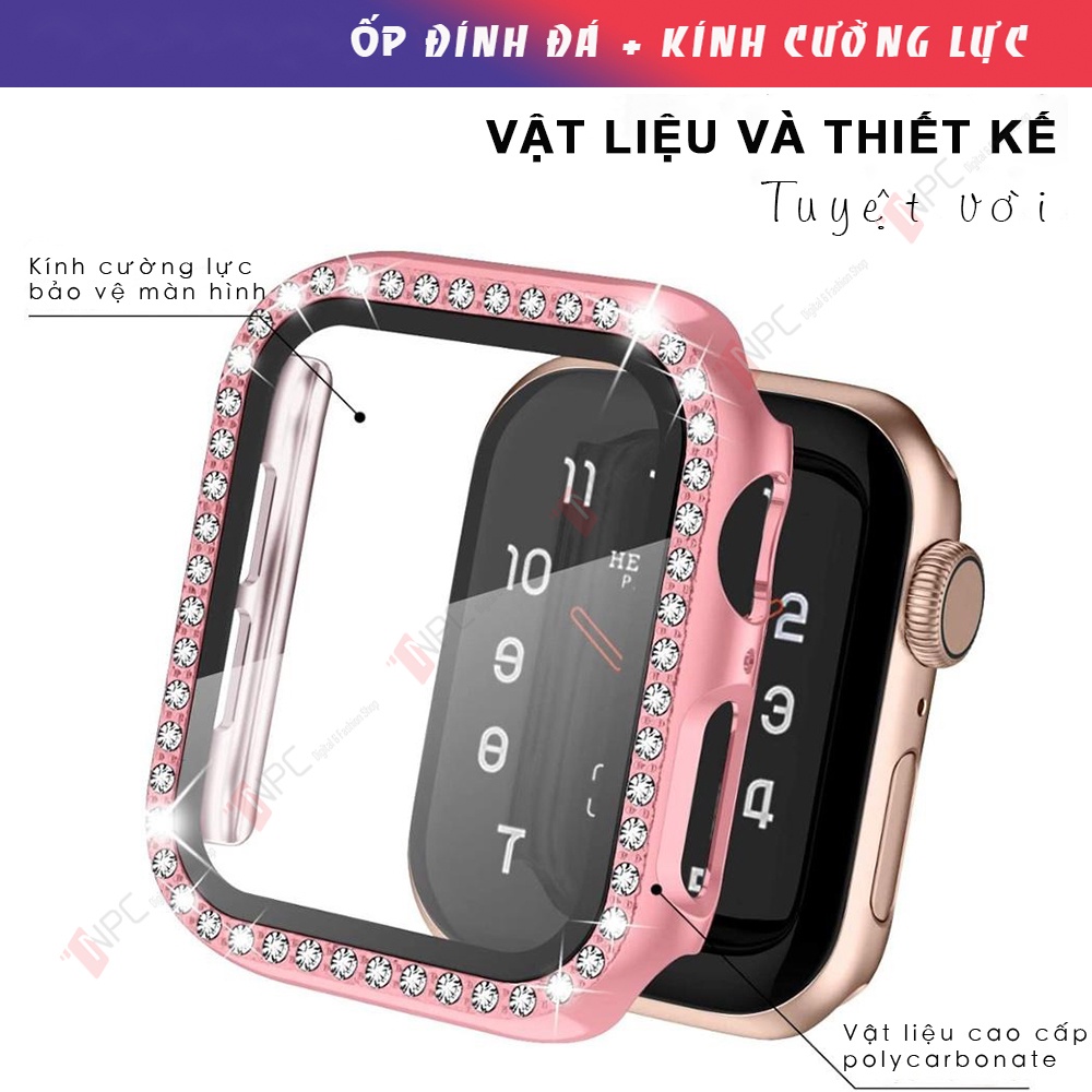 [🄷🄾🅃 🄲🄰🅂🄴 𝟐𝟎𝟐𝟎] Ốp Kính Cường Lực Apple Watch Đính Đá Dành Cho Series SE/6/5/4/3/2/1 Kích Thước 38mm 40mm 42mm 44mm