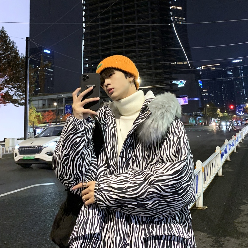 Áo phao nam có mũ kẻ sọc form rộng thời trang hiện đại