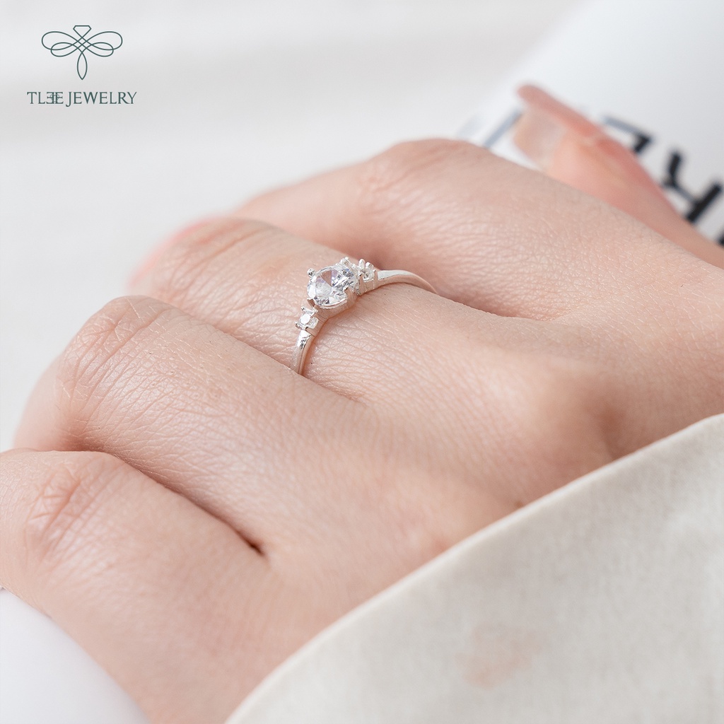 Nhẫn bạc nữ TLEE đính đá chùm 3 viên cách điệu nữ tính NCJ A0209