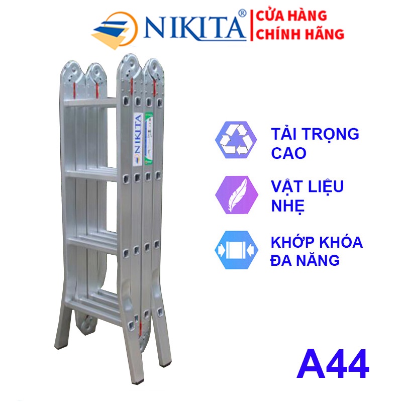 Thang nhôm gấp 4, khóa sập tự động, NIKITA A44/T44