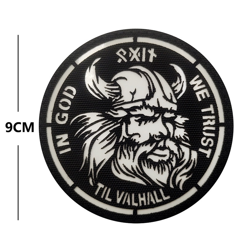 Huy Hiệu Hình Tròn Phản Quang In GOD WE TRUST VALHALL Viking #5