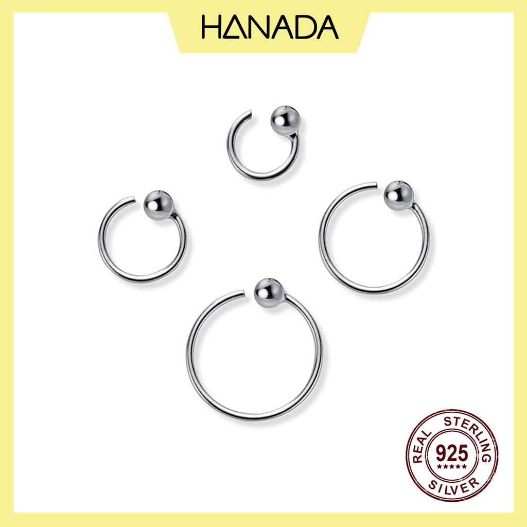 Khuyên Tai Tròn Nữ Bạc 925 Khoen Trơn Hở Bông Tai Đầu Bi Đeo Nhiều Lỗ Hanada 0970