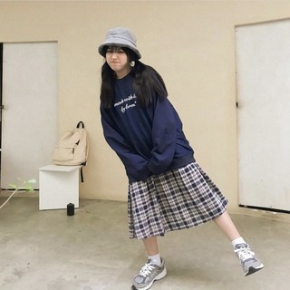 200523 Chân váy kẻ midi cho nữ ulzzang màu kẻ xanh freesize có lót trong dày dặn