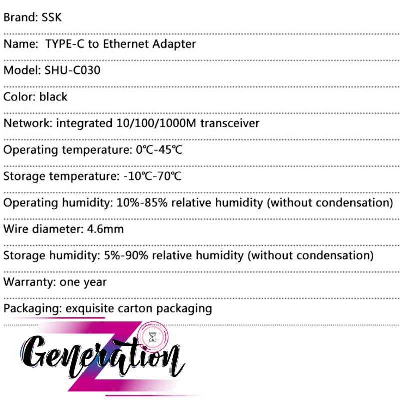 CÁP CHUYỂN TYPE-C RA LAN SSK (SHU-C030)