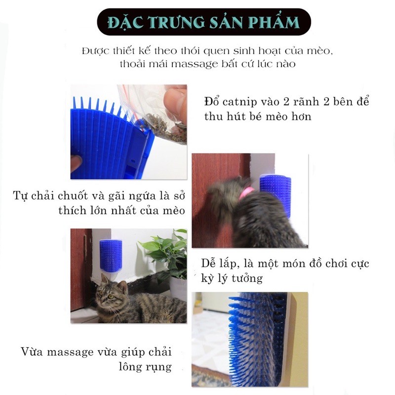 Lược gắn tường lấy lông tự động CatIt Lược lấy lông gãi ngứa cho mèo kèm cỏ catnip Surica PK24