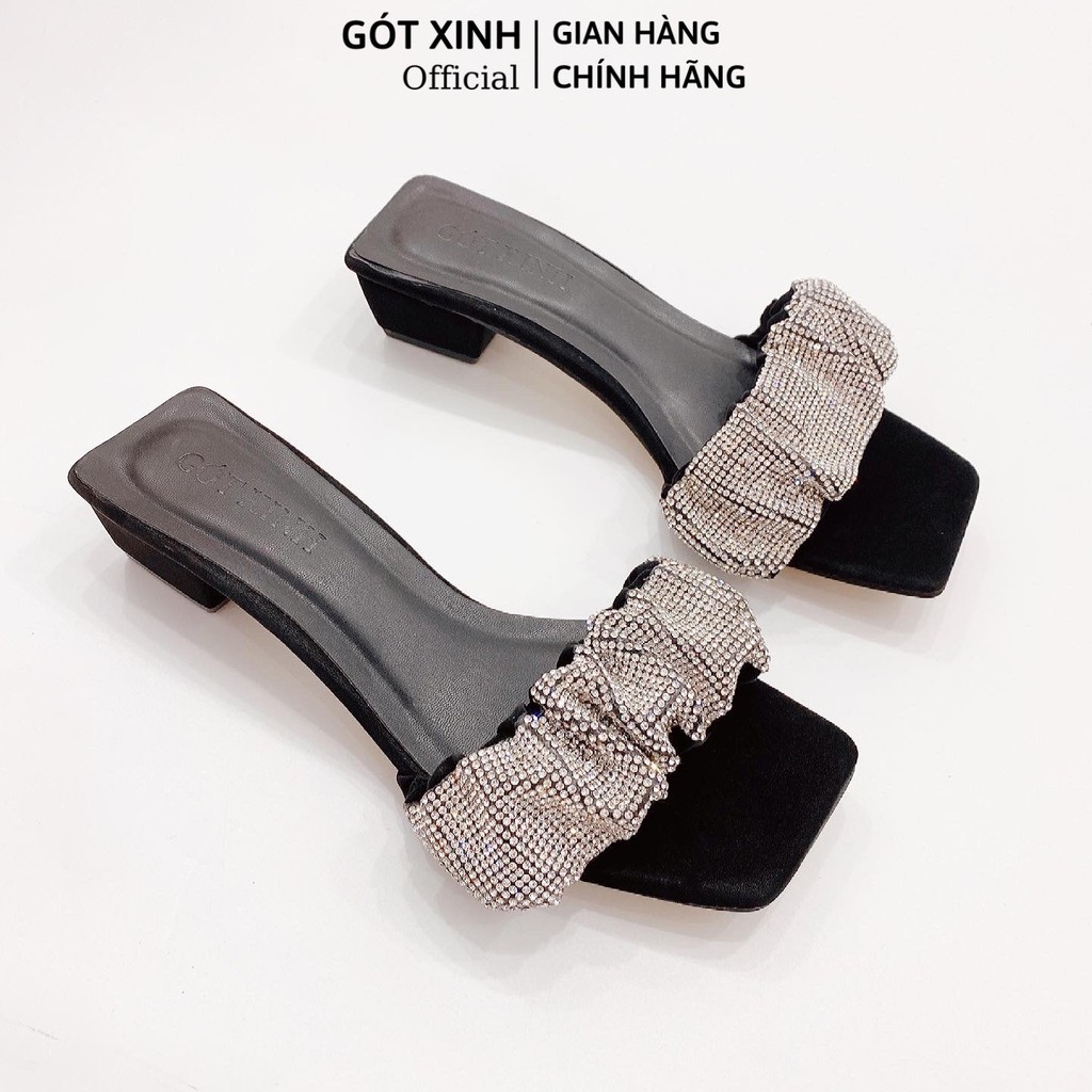 Dép cao gót GÓT XINH D57 quai ngang kim sa da lì đế cao 3cm