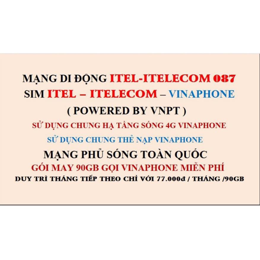 Sim 4G - 90GB/tháng - Chọn số B2 - 50k - Vinaphone & Itelecom free gọi vina & itel - chí 77k/tháng