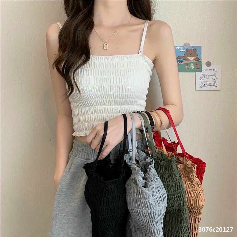 Áo croptop 2 dây rút nhún thân siêu xinh - áo bra 2 dây nữ Dễ thương