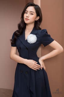 Đầm cổ vest hoa trà