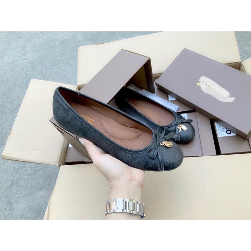 GIÀY BÚP BÊ NỮ MŨI TRÒN VNXK CAO CẤP - ĐEN - NÂU - Giày búp bê bệt nơ nhí