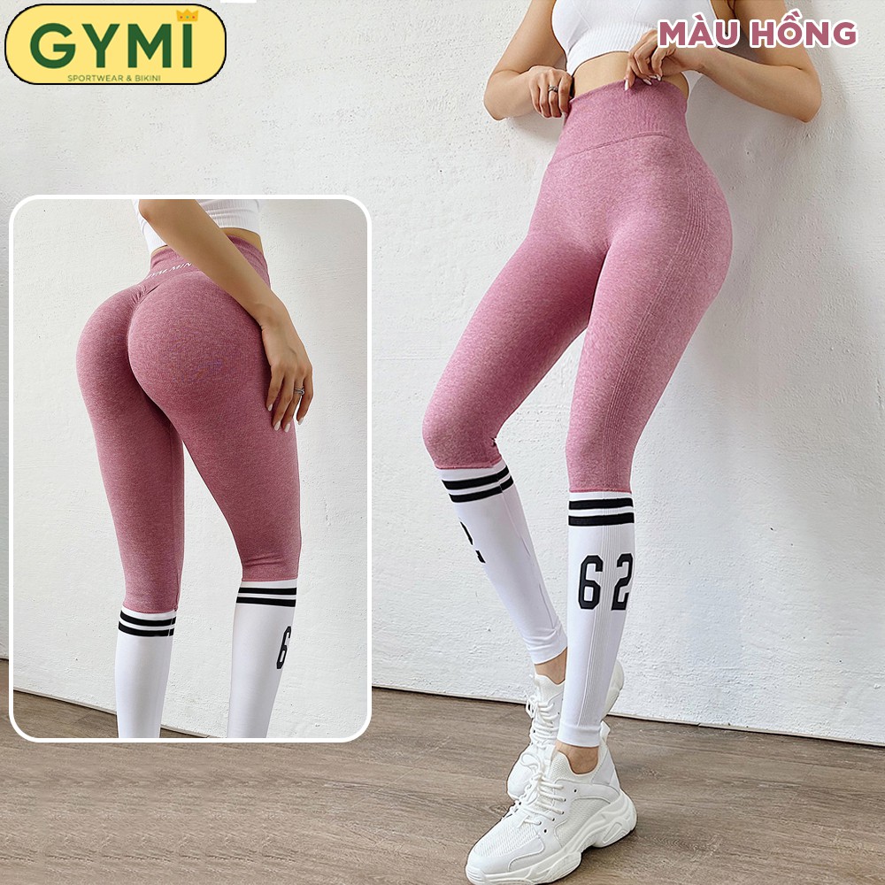 Quần tập gym nữ chun mông GYMI QD26 dáng legging yoga lưng cao nâng mông chân viền trắng thể thao