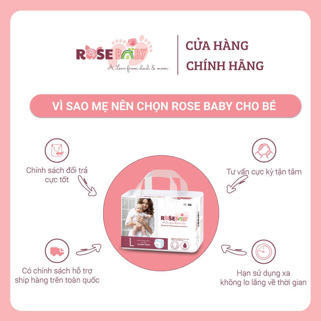 Bịch Bỉm Quần Rose Baby M30/L28/XL26/XXL24/XXXL22