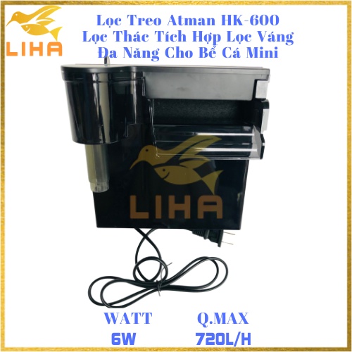 Lọc Treo Atman HK-600 (6W-720L/H) - Lọc Thác Tích Hợp Lọc Váng Đa Năng Cho Bể Cá Để Bàn