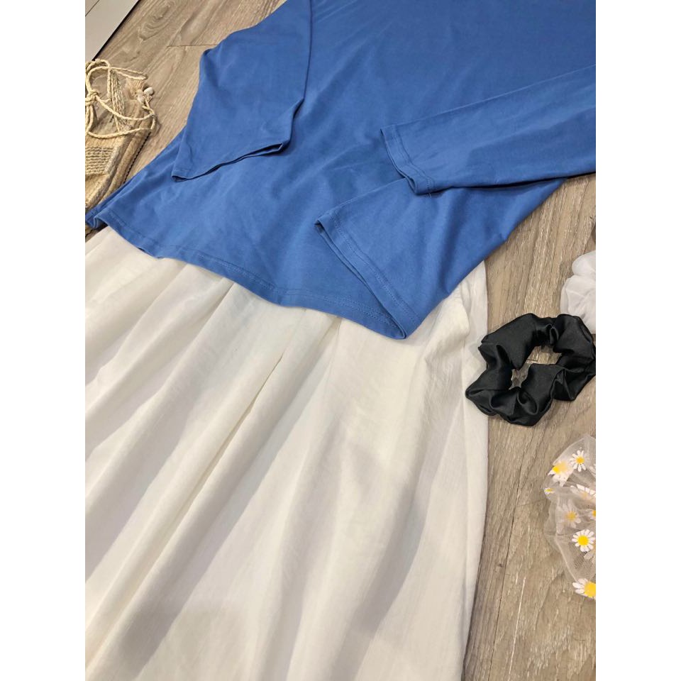 Áo cotton ADALIE SWEATER xanh vintage cùng chân váy xoè MARIE SKIRT trắng nhẹ nhàng