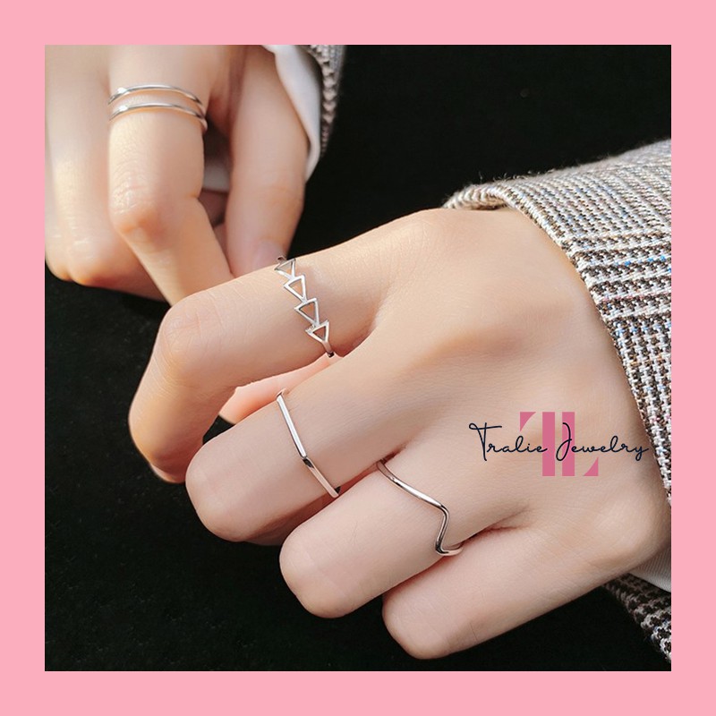 Bộ 4 nhẫn bạc đơn giản Tralie Jewelry phong cách Hàn quốc, nhẫn nữ bạc 925 trơn thời trang