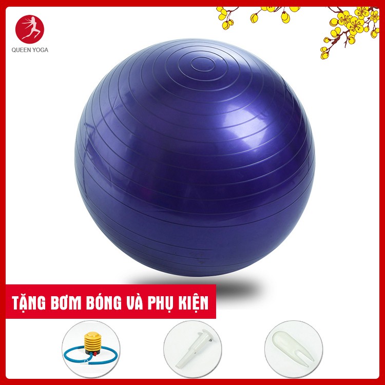 Bóng Tập Yoga Cao Cấp Queen Yoga 65cm Dày 2mm Chống Nổ - Tặng Bơm Bóng Và Phụ Kiện