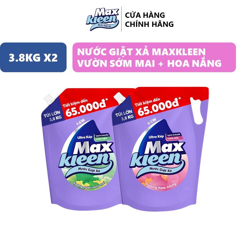 Combo 2 Túi nước giặt xả MaxKleen Sớm mai + Hoa nắng 3.8kg túi