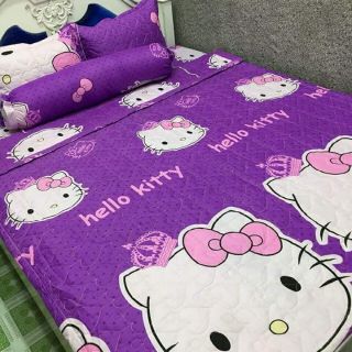 Set 5 món chăn ga gối hello kitty tím cotton poly loại 1