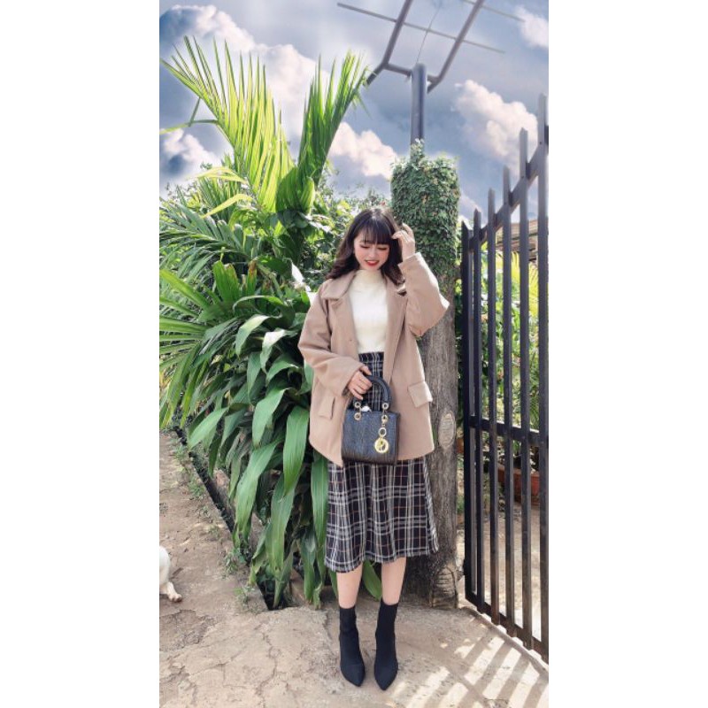 Chân Váy Midi Caro Vintage Nhẹ Nhàng LACA STORE L2-3