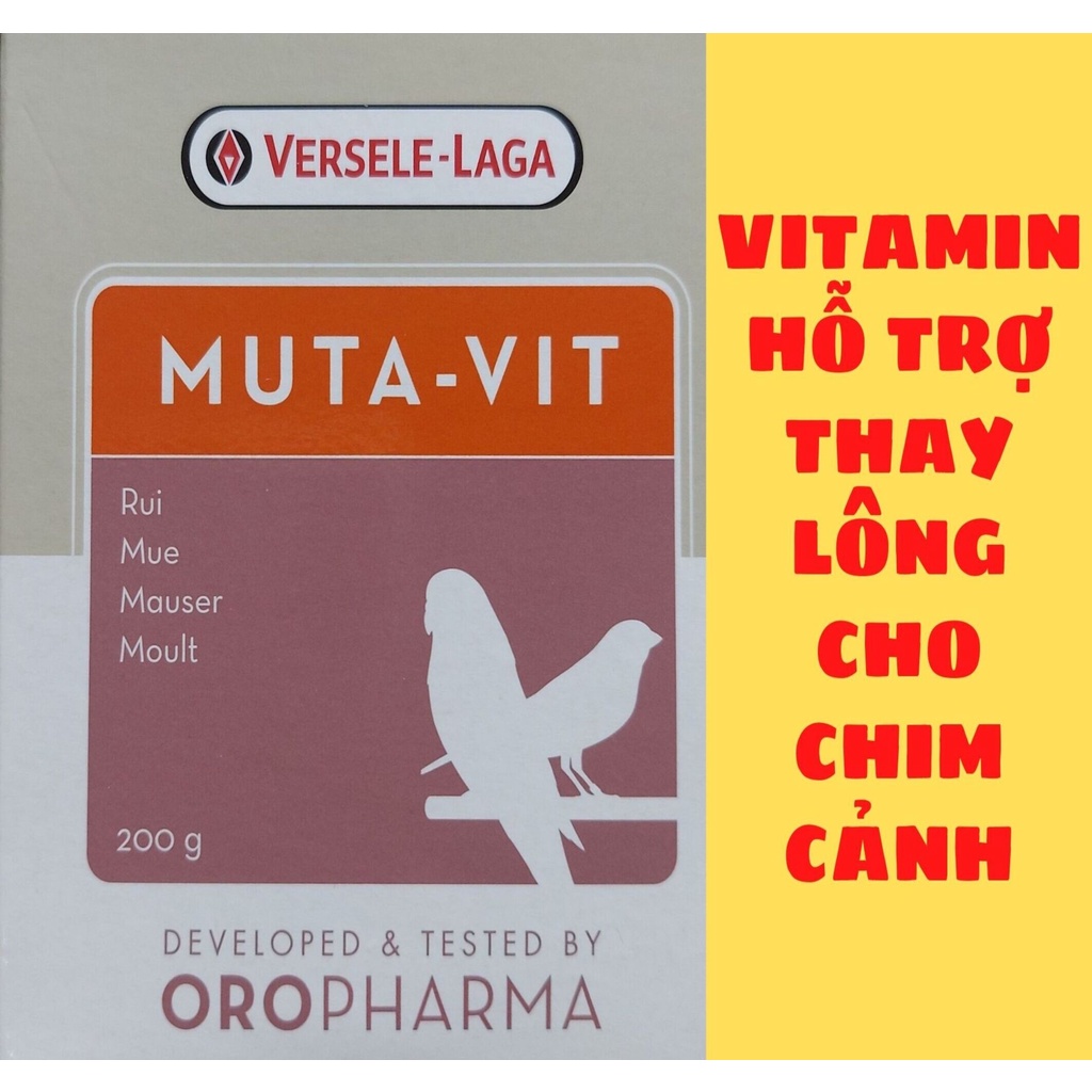 Mutavit-vitamin hỗ trợ quá trình thay lông cho chim cảnh. Xuất xứ Bỉ. 10gr/75k