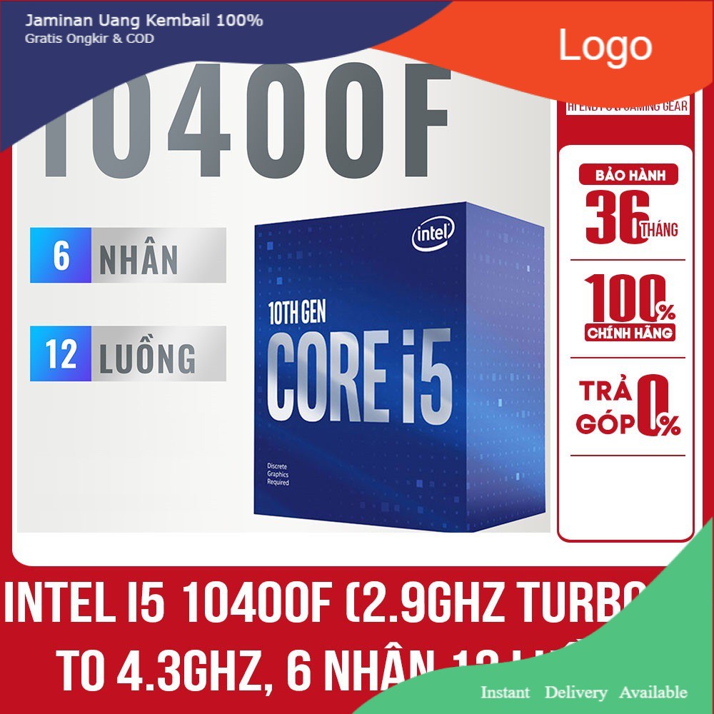 Intel Core i5 10400F 2.9GHz upto 4.3GHz 6 nhân 12 luồng, 12MB Cache, 65W - Full box nhập khẩu