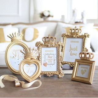 🏰Khung Ảnh Bằng Nhựa Resin Thủ Công Hình Vương Miện Vàng Phong Cách Châu Âu Cổ Điển