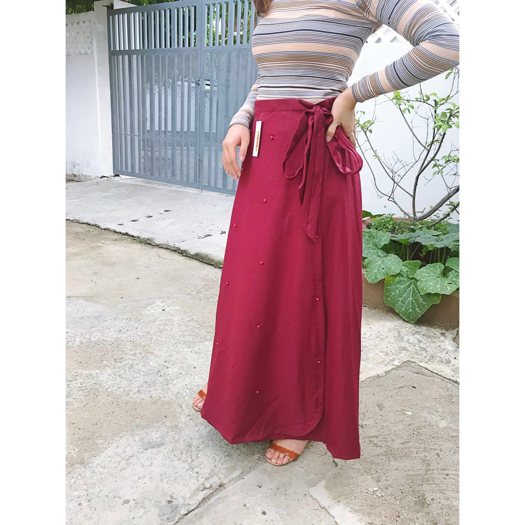 Váy chống nắng thời trang - vải dày dặn, mềm mại - Đỏ đô đính hột Jin Shop | BigBuy360 - bigbuy360.vn