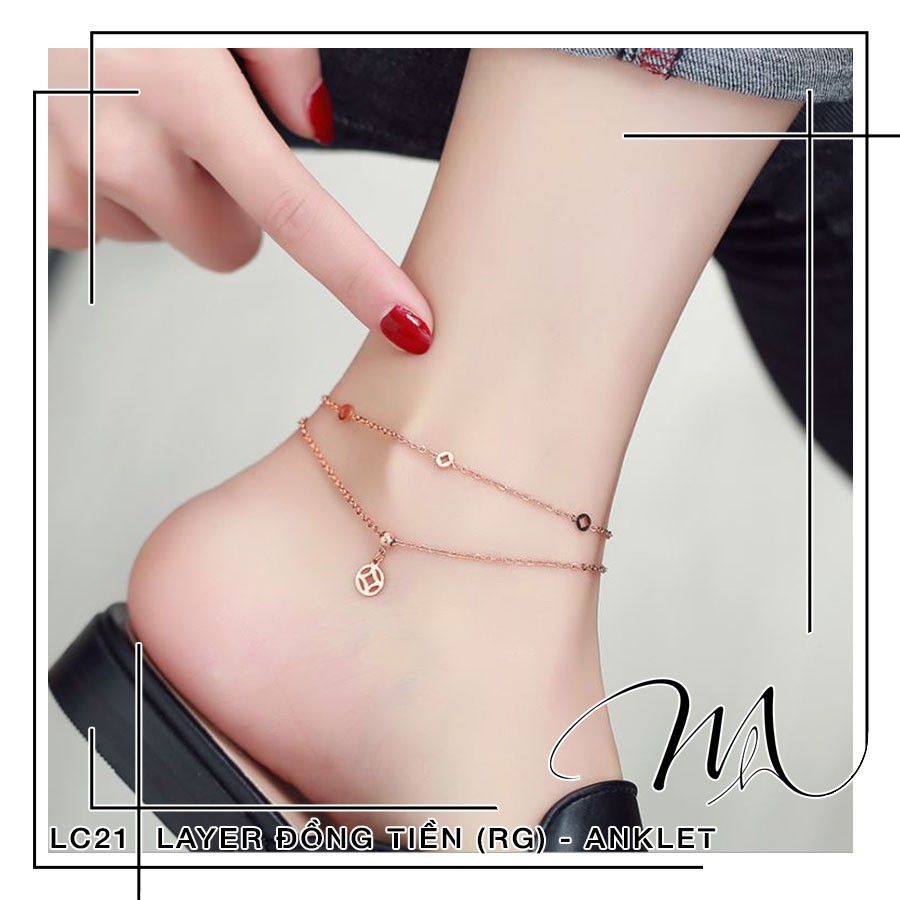 Lắc chân nữ Titan dây đôi mặt hình đồng tiền xinh xắn - Măng’s House LC21