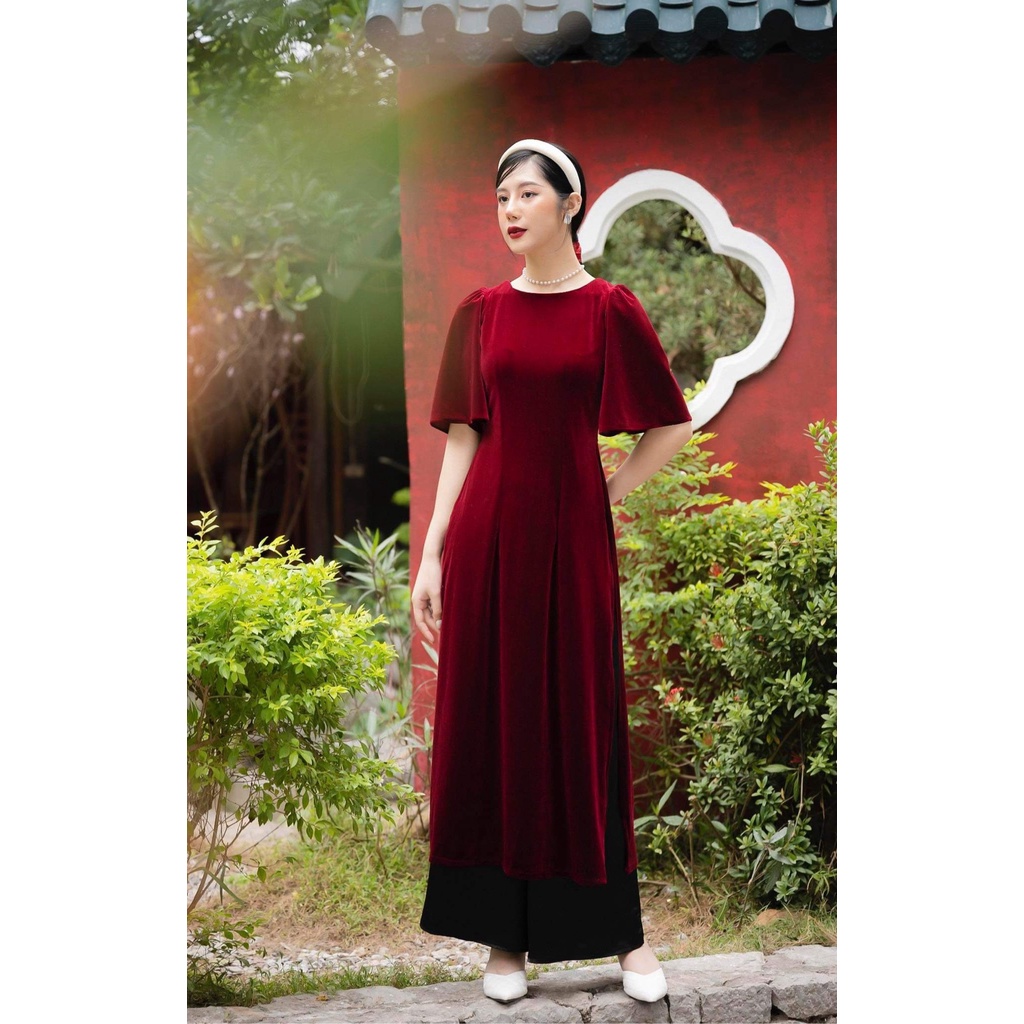 Áo Dài Nhung Cách Tân Dáng Tay Xoè AD008