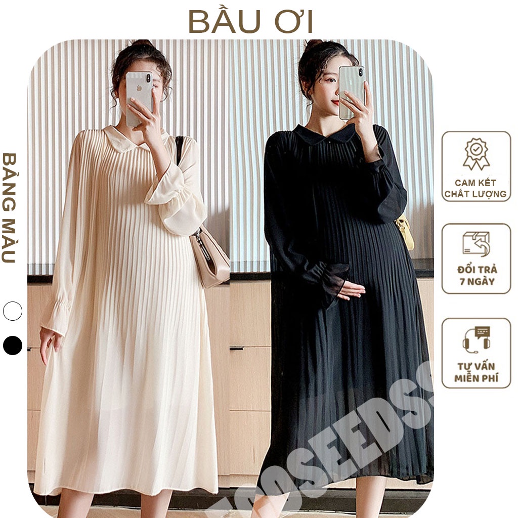 [BAUOII V91] VÁY BẦU CÔNG SỞ VOAN 2 LỚP DÀI TAY - ĐẦM BẦU BABYDOLL HÀNG THIẾT KẾ