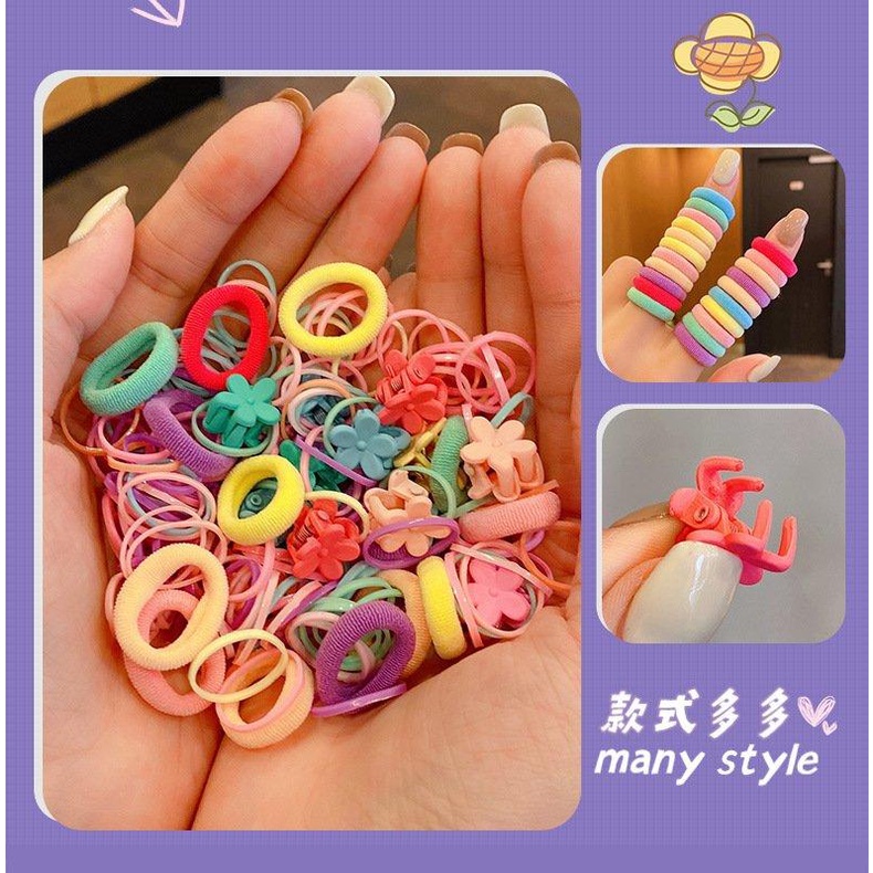 Set 50 Thun Cột Tóc Nhiều Màu Co Giãn Cho Bé