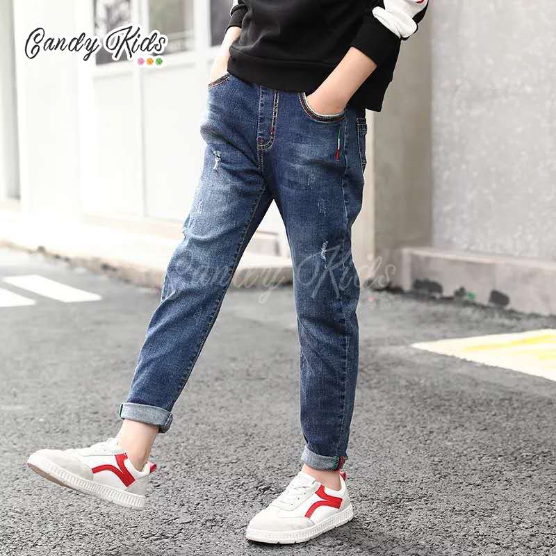 Quần Jeans Lưng Thun Thời Trang Cho Bé Trai 4-14 Tuổi