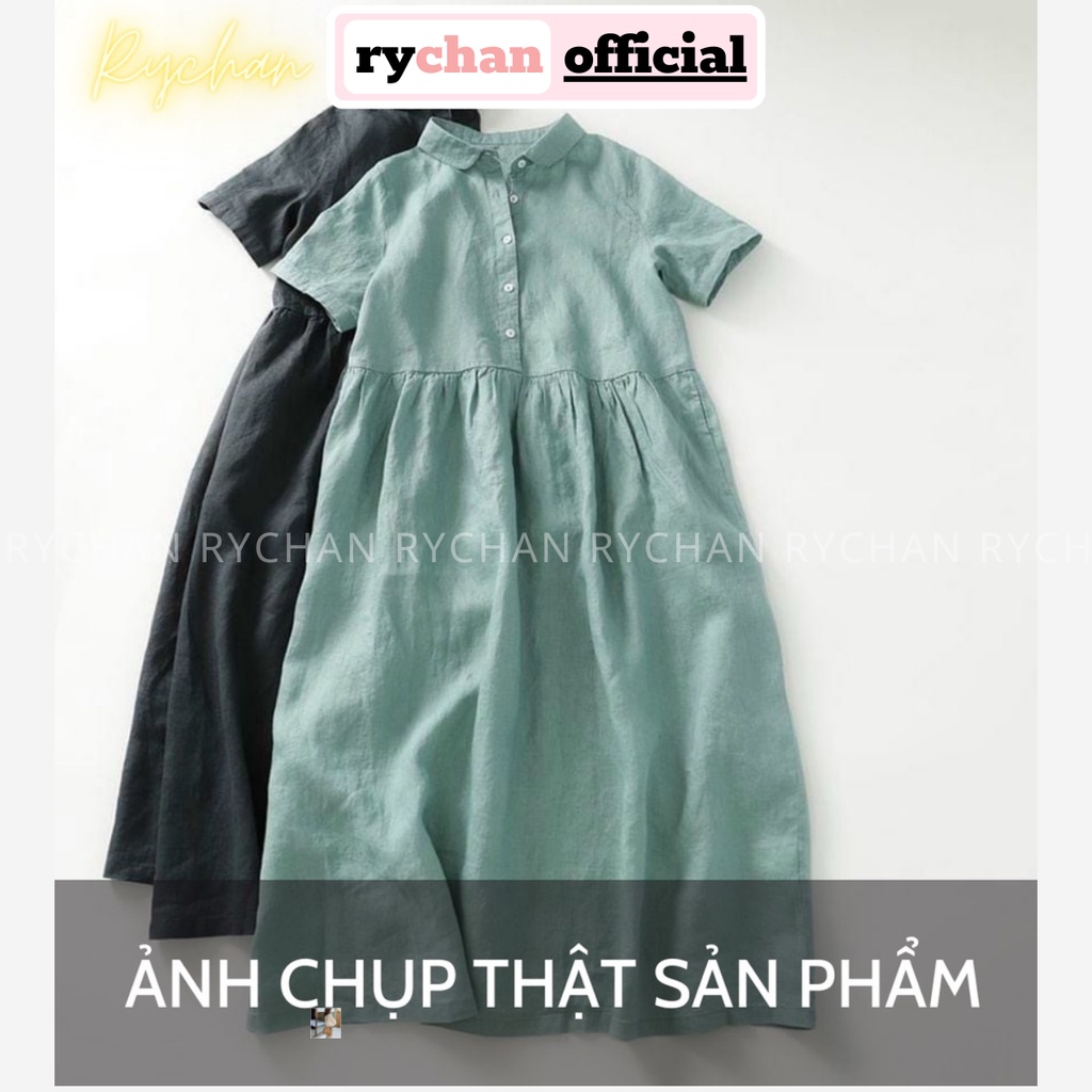 Đầm Babydoll Midi Sơ Mi Tay Ngắn Màu Xanh Mint Màu Đen - DX0156