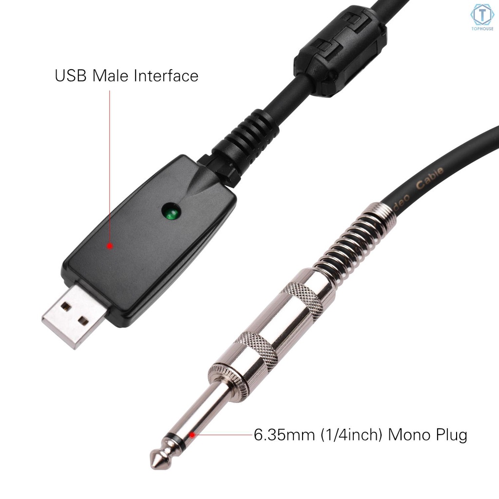 Te USB Guitar Andio Cable USB Male Interface to 6.35mm (1/4inch) Mono Electric Guitar Connection Cable Professional Guitar to PC USB Link Recording Cable Compatible with Windows / MacOS- Supports Both 44.1 kHz and 48 kHz Sample Rate Providing Sound