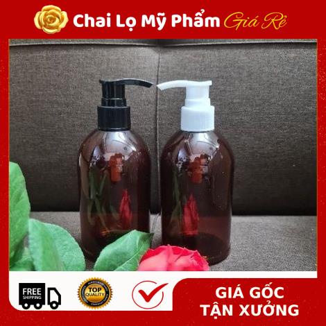 Chai Chiết Mĩ Phẩm ❤ Chai nhựa pet vòi nhấn sữa tắm 250ml lùn chiết mỹ phẩm , phụ kiện du lịch