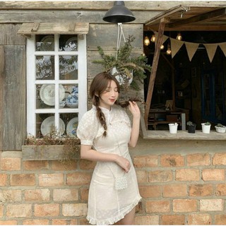 Set đầm trắng 2s voan hoa + khoác crop cổ tàu 🏮đầm form a, cách điệu crop khoác