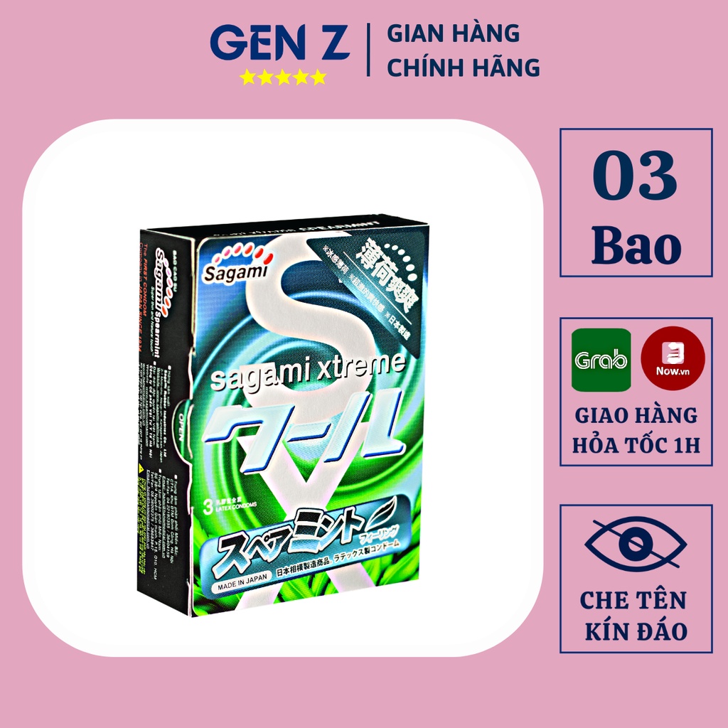 Bao Cao Su Sagami Spearmint Hương Bạc Hà – Nhiều Gel, Kiểu Dáng Cổ Điển - Hộp 3 Chiếc